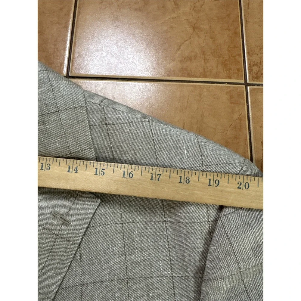 Jos A Bank Sport Coat Sz 46L Slim Beige Windowpane Plaid Silk Wool Linen Jacket